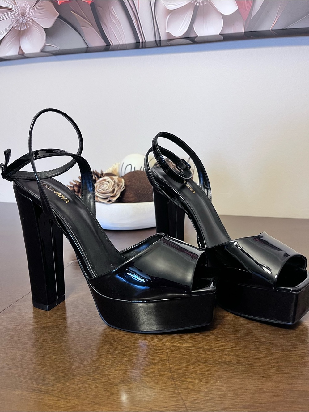 Fashion Nova Black Patent Platform Slingback Heels - Women